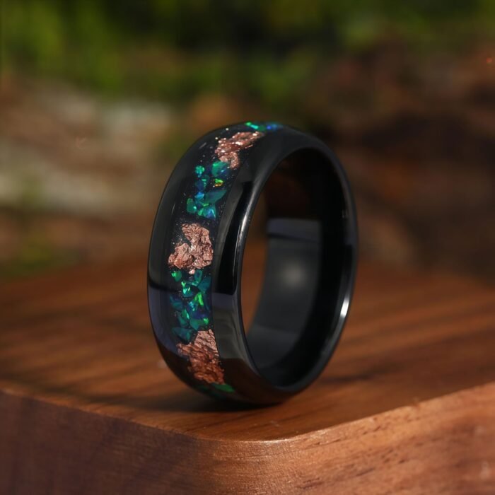 Simple Casual Green Black Stainless Steel Couple's Ring
