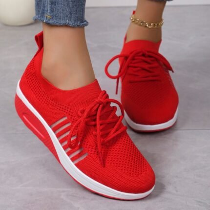 Platform Height Increasing Breathable Plus Size Front Lace-up Flat Shoes