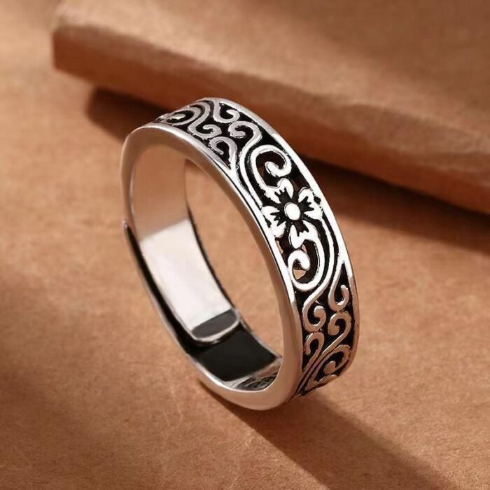 Vintage S990 Thai Silver Hollow Osmanthus Ring For Men And Women