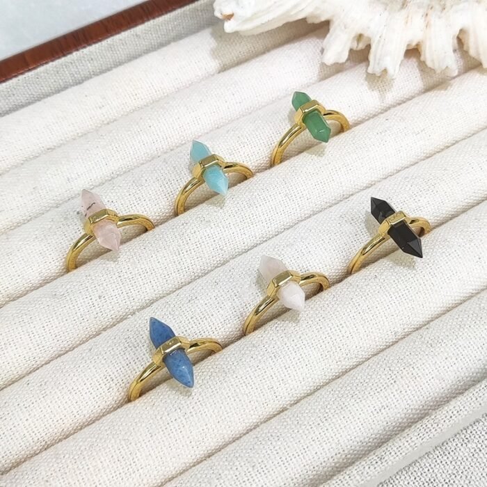 European And American Niche Retro Double Pointed Hexagon Prism Ring