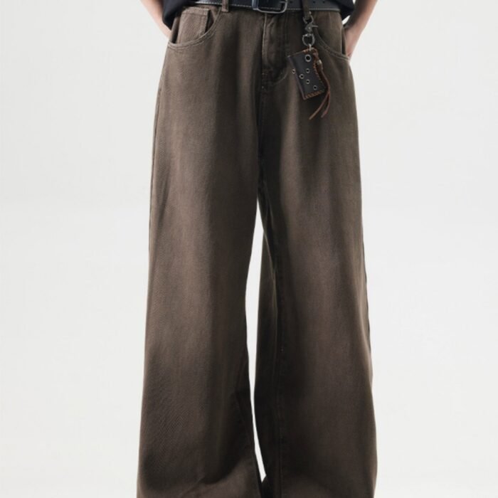 Retro Washed High Straight Loose Jeans