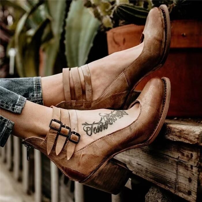 Women's High-top Low-cut Buckle Shoes With Back Zipper