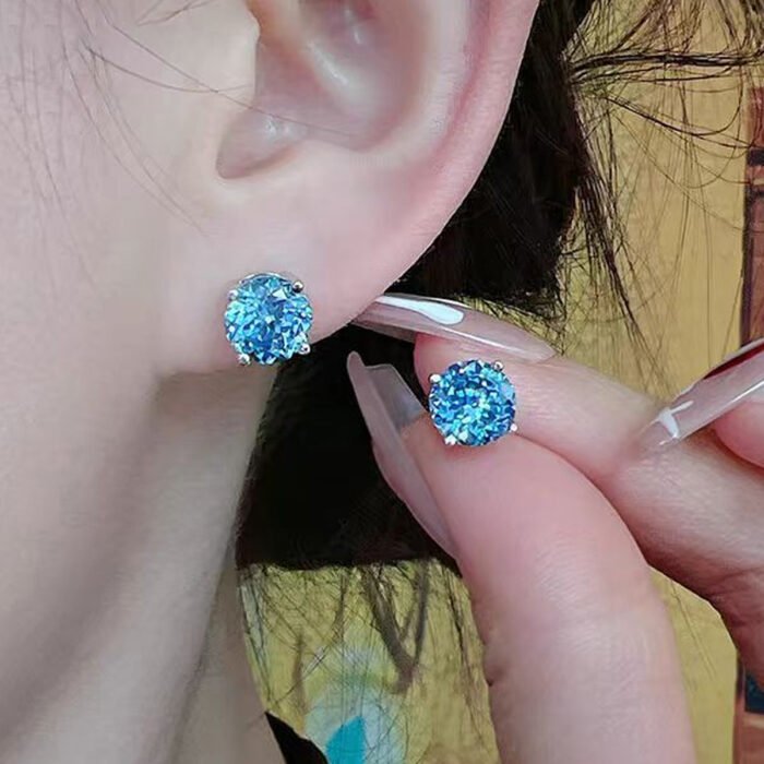 Retro Copper Inlaid Blue Zirconium Stud Earrings