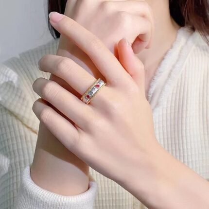 Retro Italian Red Corundum Ring Style Ball Edge Color Separation Women