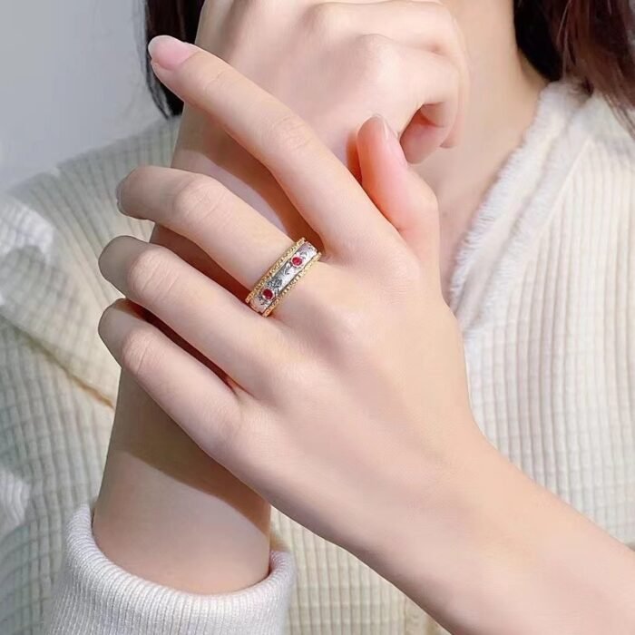 Retro Italian Red Corundum Ring Style Ball Edge Color Separation Women
