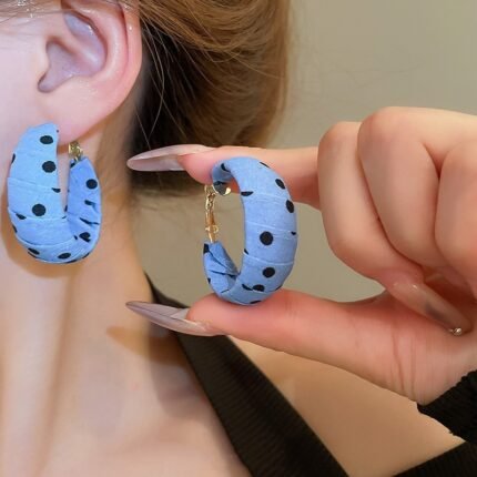 Silver Needle Polka Dot Fabric Winding Earrings
