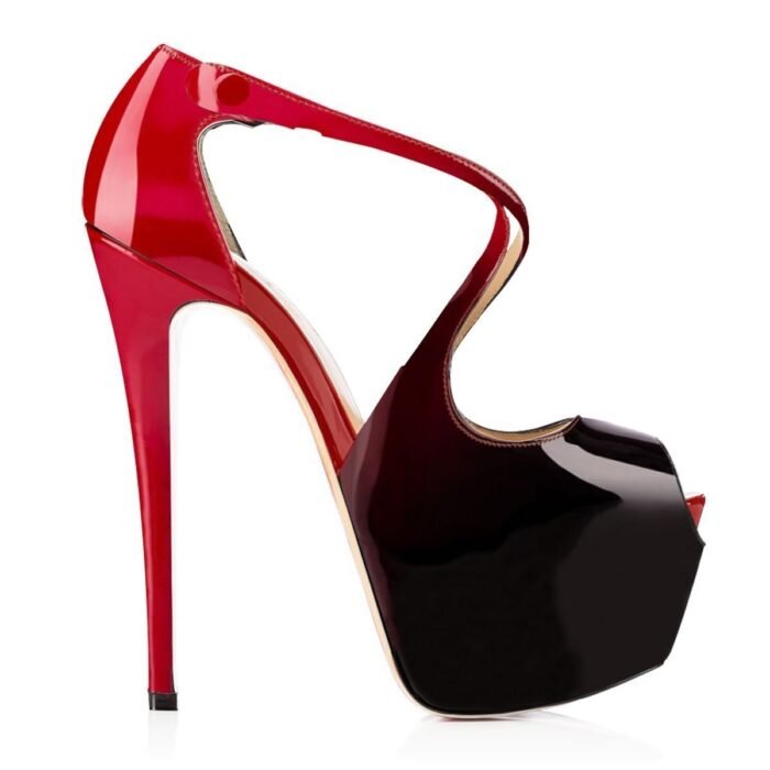 Peep Toe Color Matching Cross Strap High Heel Women's Shoes